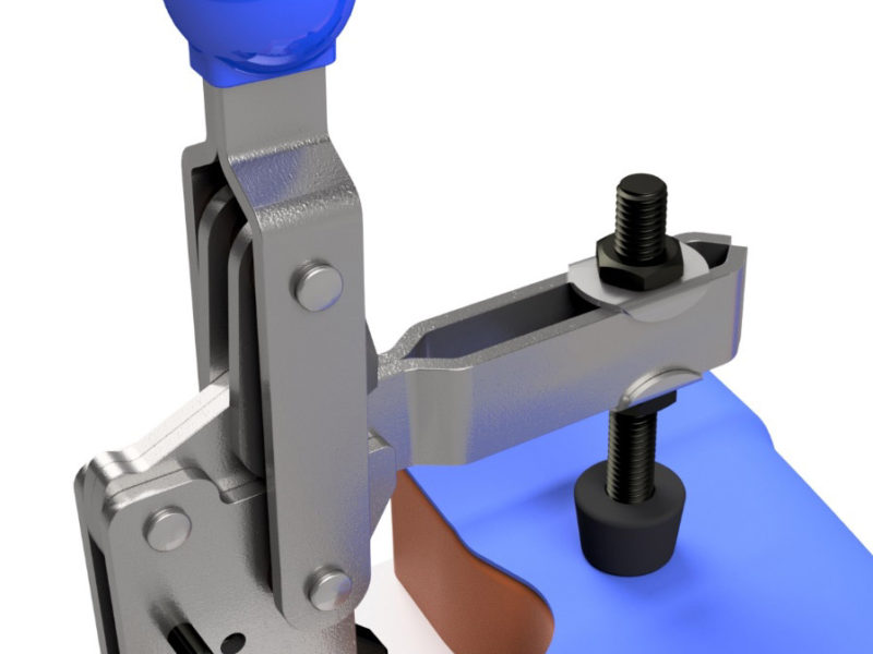 Close up view of a section of a Toggle clamp bar with a variable clamping screw from Sandfield Engineering